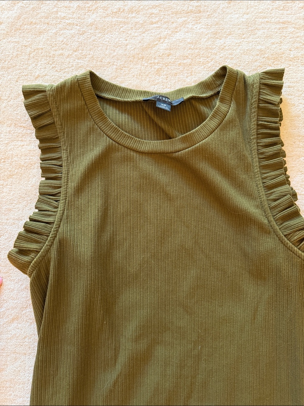 J. Crew Olive Ruffle-Sleeve Ribbed Tank - Picture 3 of 4